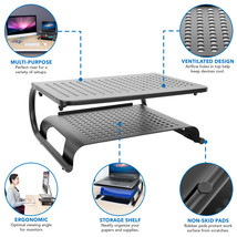 2 Tier Desk Organizer Riser, Computer Monitor Stand With Keyboard Storage Shelf - £55.13 GBP