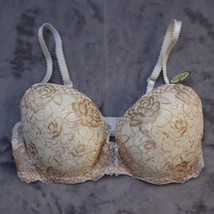 Felina Lingerie Bra Womens 36C Underwire Beige Floral Lace Mega Push Up ... - $24.63