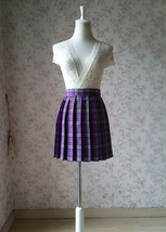 Purple Plaid Skirt Outfit Women Girl Pleated Mini Plaid Skirt US0-US16
