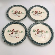 Four (4) Thomson Pottery Winterland Snowman Green Dinner Plates 10.25&quot;  - £18.64 GBP