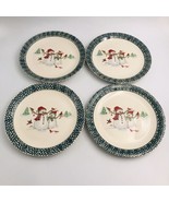 Four (4) Thomson Pottery Winterland Snowman Green Dinner Plates 10.25&quot;  - $23.36