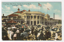 Beach Crowd Bath House Long Beach California 1910c postcard - $5.94