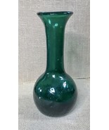 Hand Blown Glass Emerald Green Vase Beaker Style Slim Potbelly Egypt Made - $23.76