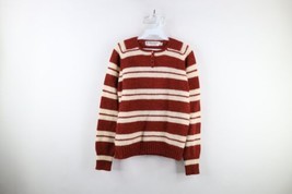 Vintage 60s 70s Mid Century Modern Womens 40 Wool Knit Striped Henley Sweater - £54.47 GBP