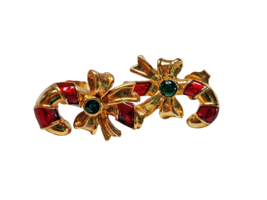 Vintage Avon Gold Tone Candy Cane Gold Bow Stud Earrings - £5.38 GBP
