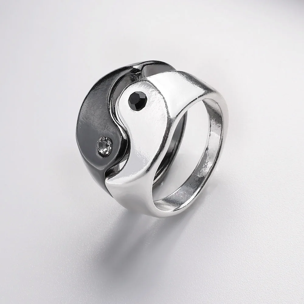 2Pcs Creative Yin Yang Gossip Ring Simple Metal Drop Oil Tai Chi Paired Rings Se - £12.02 GBP