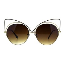 Womens Round Cateye Sunglasses Oversized Wire Half Rim Frame UV 400 - £14.66 GBP