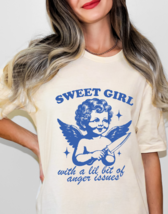 Sweet Girl With A Lil Bit Of Anger Issues Graphic Tee T-Shirt Funny Women Moms - £18.37 GBP
