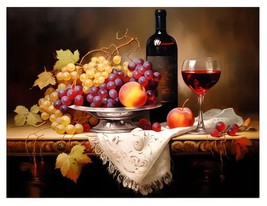 Colorful Wine &amp; Fruit Canvas Print Framed 16&quot; x 24&quot; Wall Art - £13.30 GBP