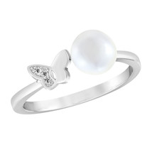Bedazzling Mystic Butterfly White Pearl Sterling Silver Adjustable Ring - £13.80 GBP