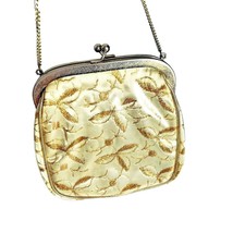 Brocade Handbag Clutch Vinyl Covering Floral JR Miami USA Gold Vintage 1960s - £8.64 GBP