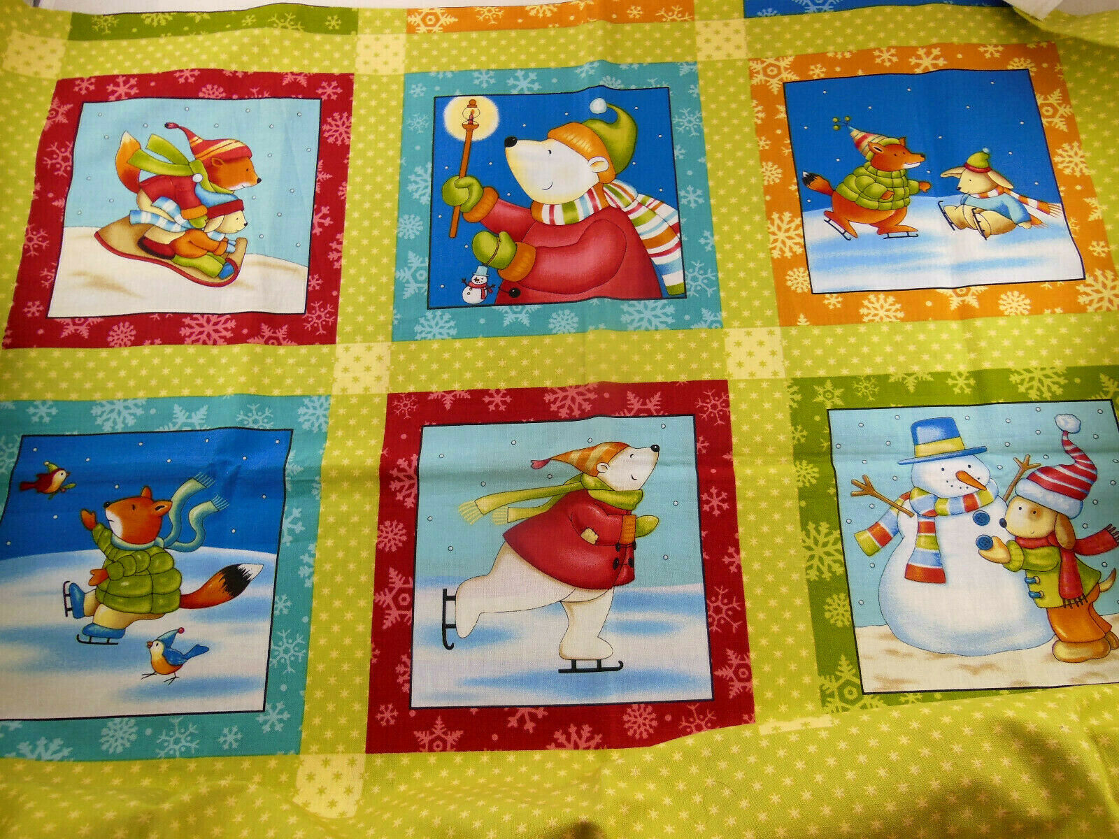 Winter Parade Wilma Sanchez Benartex Christmas Fabric Panel 25 X 40" 6" squares - $6.23