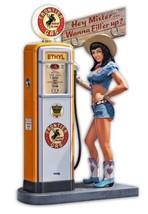 Frontier oil Gas PINUP Girl vtg retro USA STEEL plate display ad Sign - £55.14 GBP