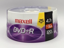 Maxell DVD+R 25 Pack Discs 4.7GB 16x Spindle Silver Blank DVD Recordable NEW NIB - £10.44 GBP