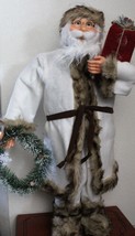 Winter White Santa 36&quot; Tall Faux Fur Lined Coat &amp; Boots Lightweight Wreath - £71.68 GBP