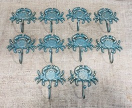 8 Cast Iron CRAB Towel Hanger Coat Hooks Hat Hook Key Rack Nautical Beach House - $34.99