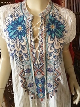 Johnny Was Workshop Beautiful Embroidered Long Cotton Tunic dress Sz S - £55.23 GBP