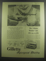 1953 Gillette Rocket Set Razor and Blue Gillette Dispenser Ad - Ah! Superspeed - £14.58 GBP