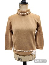 50&#39;s DALTON 100% Virgin Cashmere Brown Sweater Knit Collar Waist Tie - £31.39 GBP