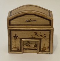 Bamboo Wood Coasters Set of Six in Holder Souvenir St Lucia Wood Burning Art - £16.98 GBP