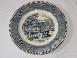 Vintage Royal Currier &amp; Ives Harvest Blue White 6 1/2&quot; Bread Plate USA s... - £14.17 GBP