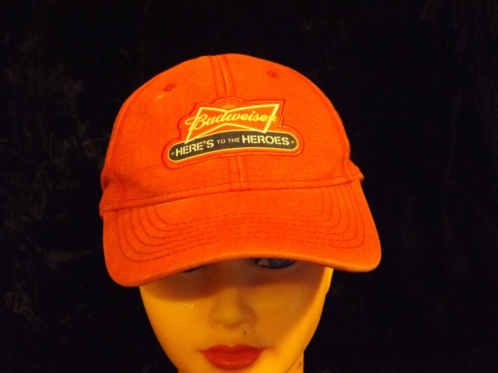 BUDWEISER BEER Anheuser-Busch HERE&#39;S TO THE HEROES Advertising Hat Red Cap - $7.95