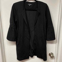Roz &amp; Ali Black Open Front Dressy Long Jacket Coat Flare Sleeve Womens S... - $17.82