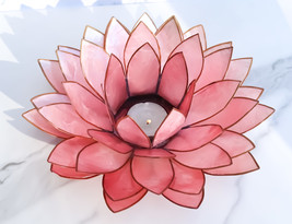 Soft Pink Capiz Seashells Lotus Flower Votive Tea Light Candle Holder 8.5&quot;D - £28.20 GBP