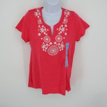 Premise Women&#39;s Embroidered Coral Pink Top Shirt Large NWT $48 - £14.22 GBP