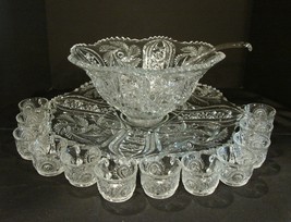 Vintage EAPG McKee Glass Punch Bowl Set w/ Underplate ca .1905 - £361.45 GBP