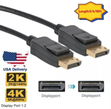 2PC Displayport to Display Port Cable DP Male to Male Cord 4K HD w/ Latches 3ft - £6.91 GBP