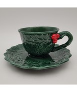 Vintage Lefton Green Holly/Berries Porcelain Tea Cup and Saucer 6017, 19... - $16.26 CAD