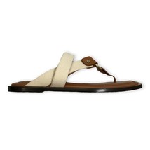 Lafayette 148 NEW YORK Sabine Leather &amp; Canvas Flat Thong Sandal in Natural 41 - £114.33 GBP