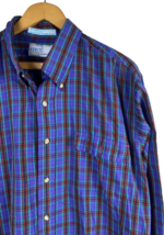Vintage Levi&#39;s Big E Colorgraphs XL Button Down Shirt 70s Blue Plaid Tartan Mens - £22.27 GBP