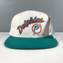 Vintage Miami Dolphins Fitted Hat Size 6 3/4 White Teal Green Logo Orange Script - £29.78 GBP