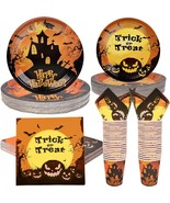 200 Halloween Paper Plates Napkins &amp; Cups Serves 50 Pumpkin Decor USA Sh... - $460.52 MXN
