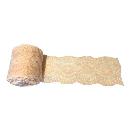 Primary image for Vintage Lot Scalloped Lingerie Stretch Pink Floral Lace Trim Roll 3.25” Wide