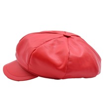 DR399 Women&#39;s Real Leather Peaked Cap Ballon Red - £37.45 GBP