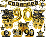 90Th Birthday Decorations Kit for Men Women, 36Pcs Black Gold Happy 90 B... - £28.83 GBP