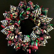 Little Black Dress Traditional Christmas Wreath With Holly and Plaids - £41.04 GBP