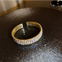 FYUAN Golden Zircon Crystal Cuff Bracelet For Women Geometric Rhinestonel Bracel - $14.97