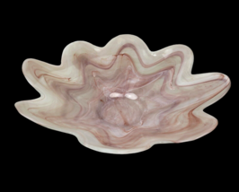 Vidrios San Miguel Recycled Art Glass Bowl Pink Swirl Scalloped Edge 12&quot; - £27.95 GBP