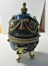Faberge Egg Diamonds of Russia Royal Blue Enamel Ring Gift Box Heavy - $148.50