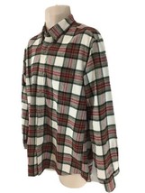 Eddie Bauer Relaxed Fit Mens M Red Gray Tartan Plaid Cotton Flannel Shirt - $14.85