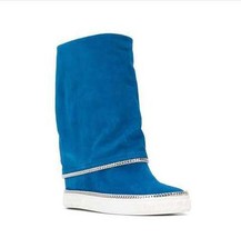 INS woman winter candy color inner heel boot design brand chain inner wedge heel - £167.65 GBP