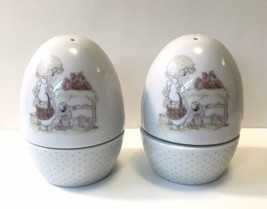 1987 Enesco Precious Moments Porcelain Salt &amp; Pepper Nesting Egg Set - £11.28 GBP