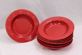 Home Target Rim Soup Bowls Embossed Diamonds Red 10.25&quot; Set of 7 - £38.53 GBP