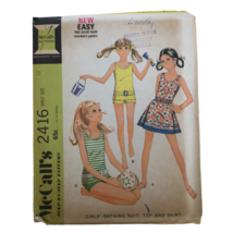 McCalls Sewing Pattern 2416 Vintage Girls 12 Bathing Suit Top Skirt 1970 Uncut - £9.71 GBP