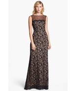 Tadashi Shoji ACZ1212 Illusion Yoke Embroidered Lace Gown Sz 8 Black Nude - €142,88 EUR