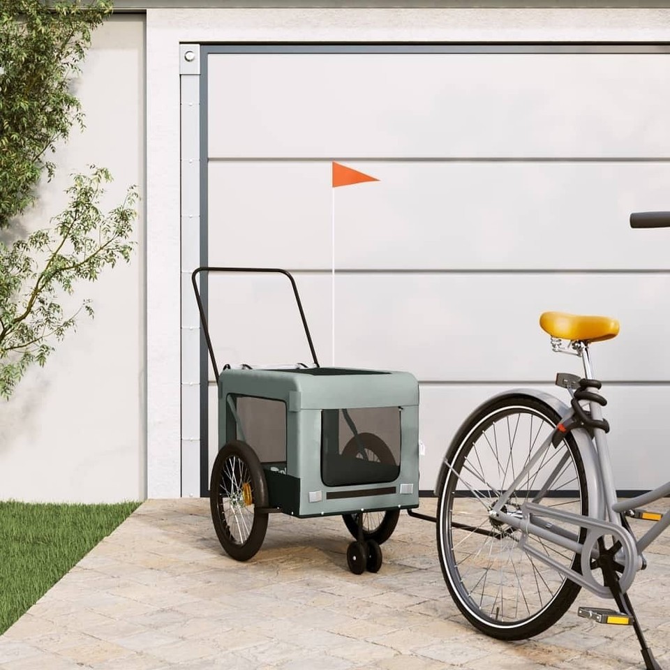 vidaXL Pet Bike Trailer Grey and Black Oxford Fabric, Iron, PVC Medium - $157.28